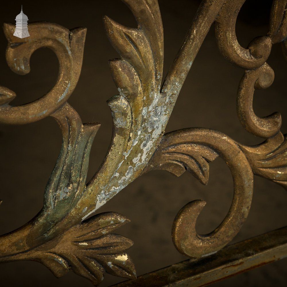 photo vintage 12ft Decorative Screen, Cast Metal – Ornate Gold Leaf & Vine Design