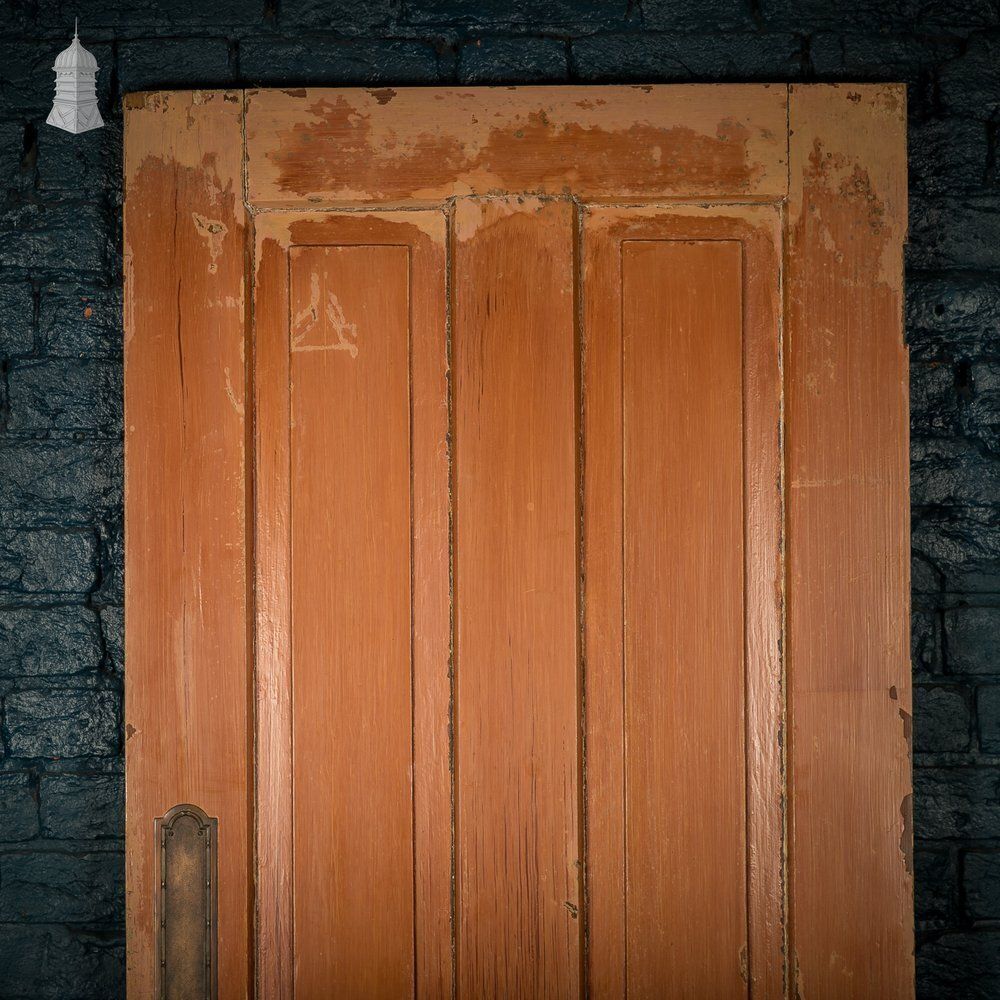 Four Panel Door, Moulded With A Worn Stained Finish. photo for sale