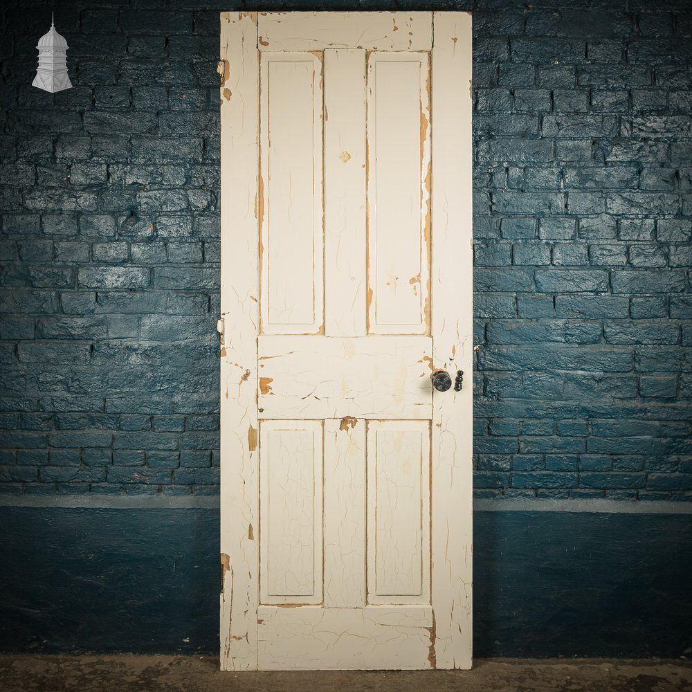 Moulded 4 Panel Door – Worn White Paint, Honey Pot Handles