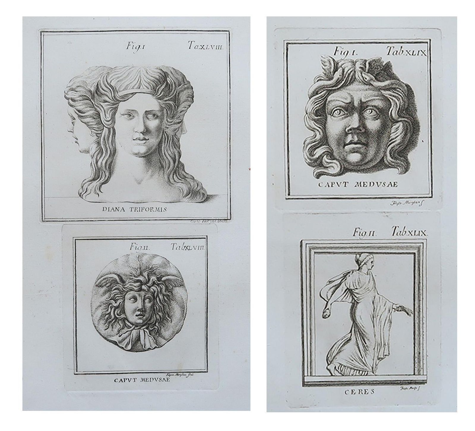 Large Scale Original Antique Grand Tour Prints  Masks. Rome, 1776 photo furniture