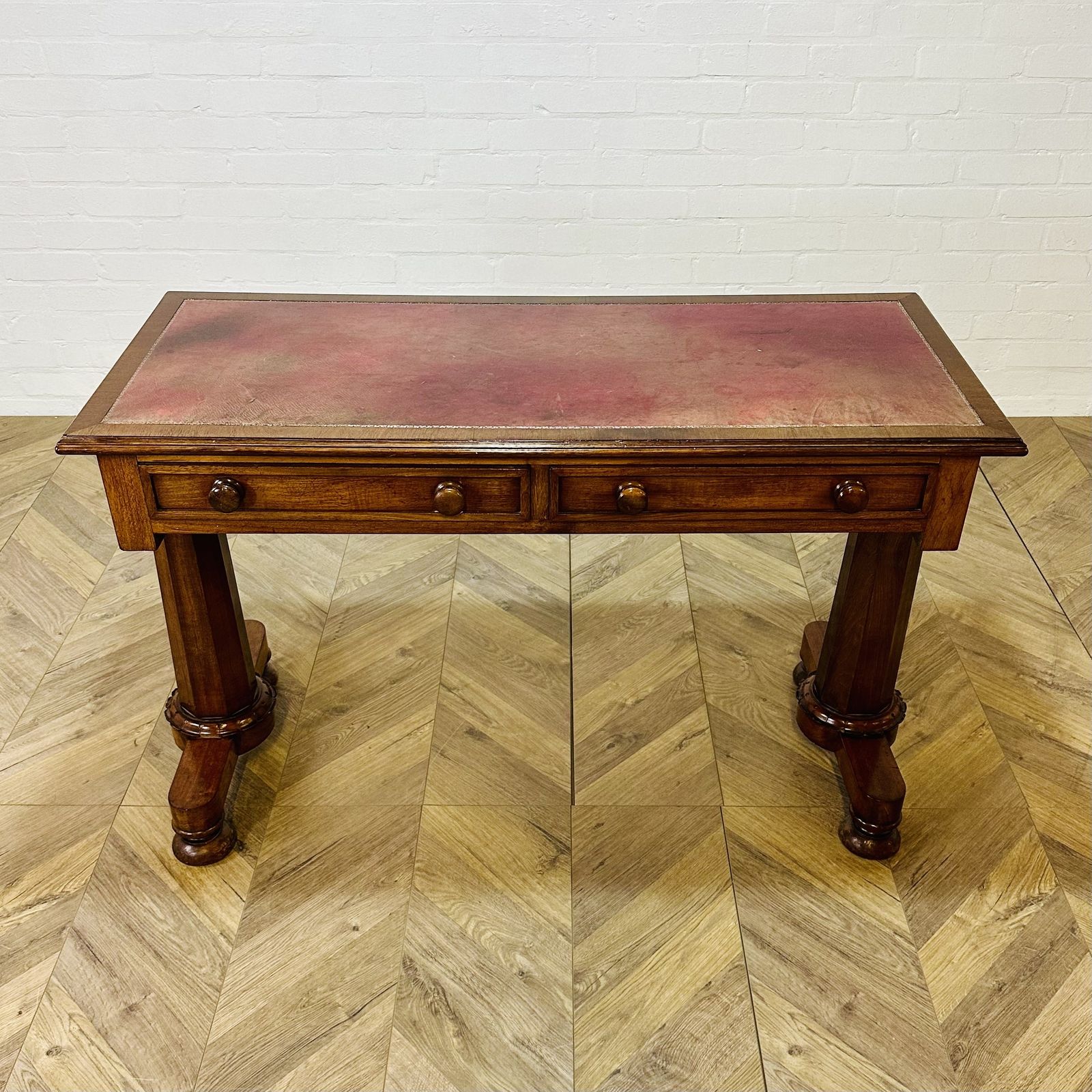 Antique English William IV Mahogany Library Table, Leather Top, 1830s photo Furniture