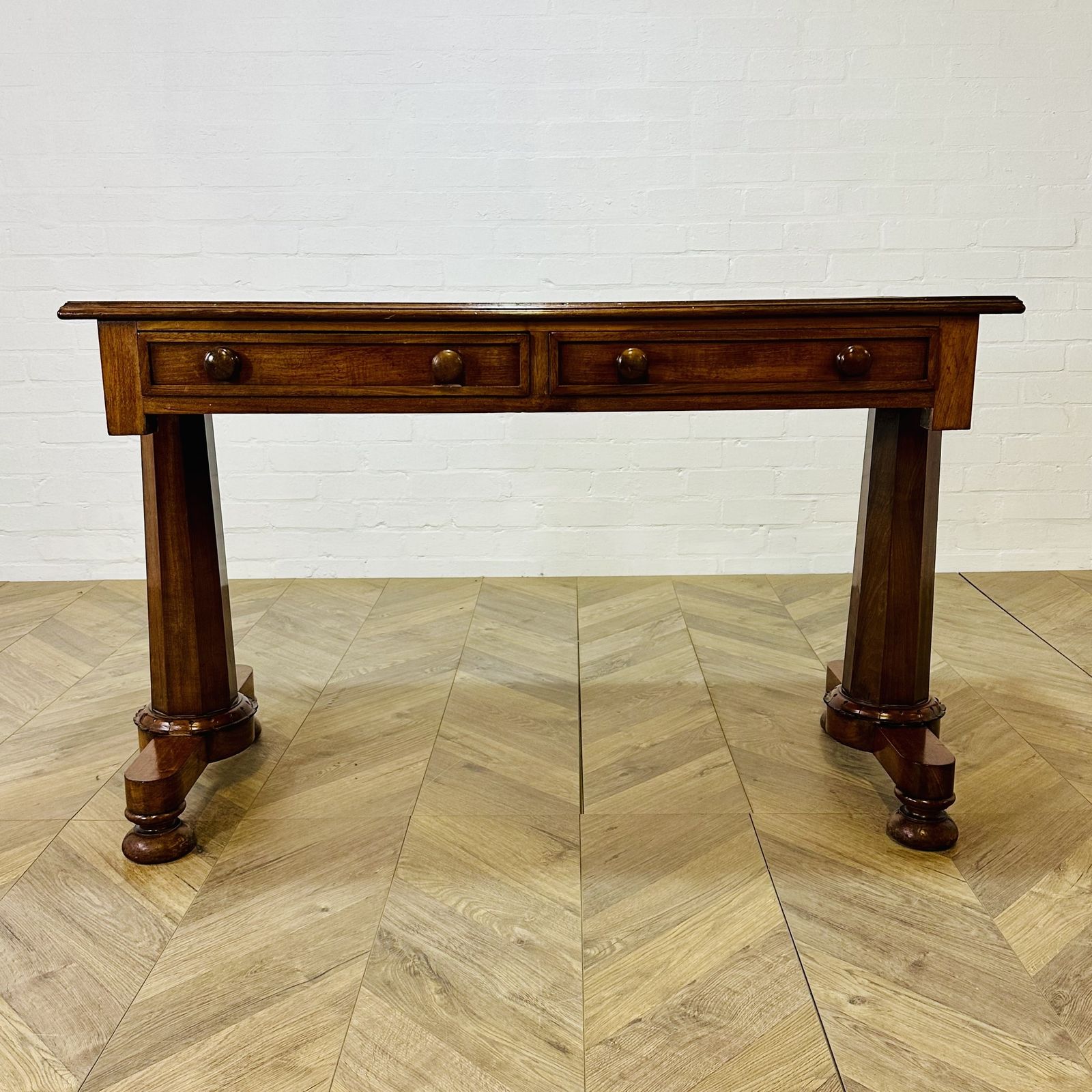 Furniture Antique English William IV Mahogany Library Table, Leather Top, 1830s photo