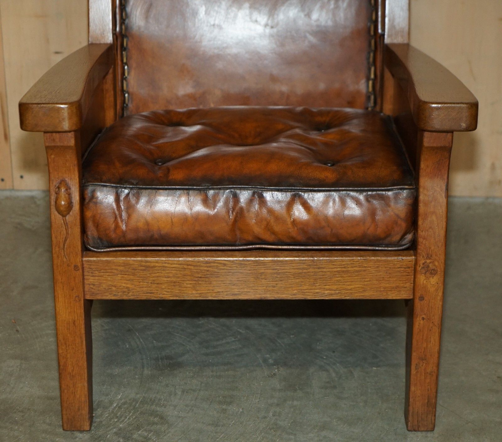 photo furniture Pair Of 1940'S Robert Mouseman Thompson Brown Leather Chesterfield Armchairs
