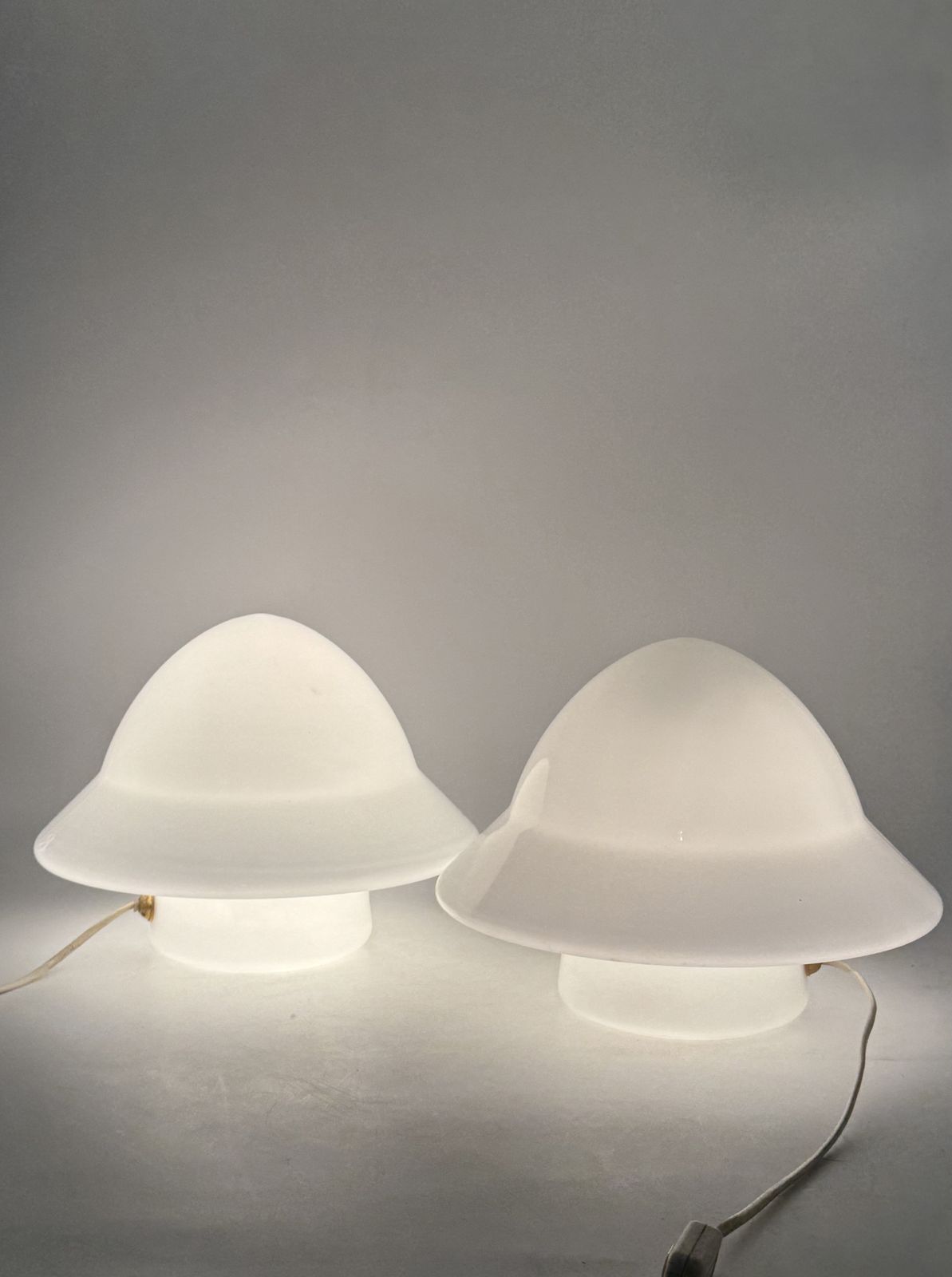 Space Age Set Of 2 Opaline Glass Table Lamps, Italy 1970s photo buy