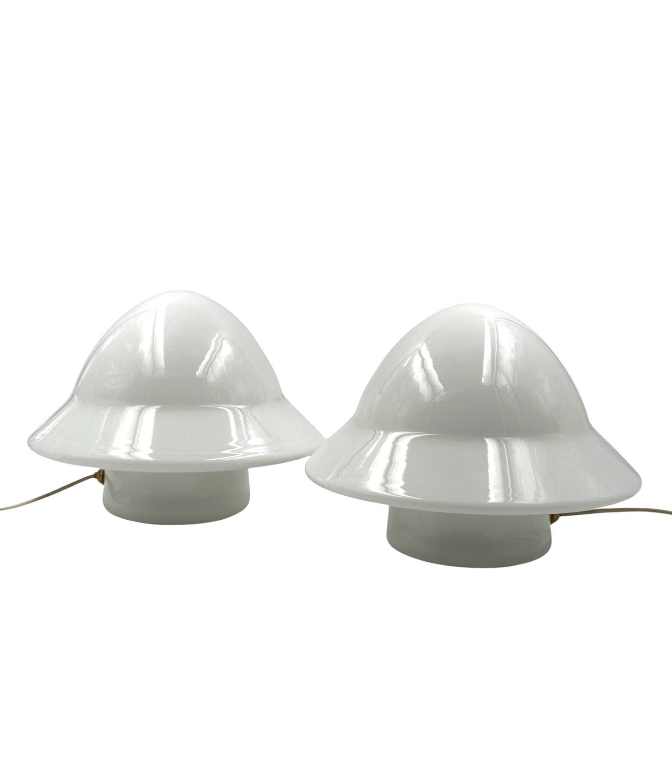 photo for sale Space Age Set Of 2 Opaline Glass Table Lamps, Italy 1970s