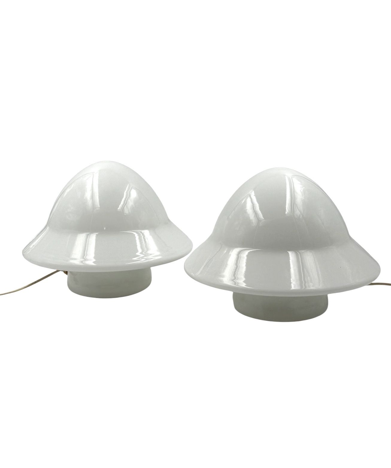 Lighting Space Age Set Of 2 Opaline Glass Table Lamps, Italy 1970s photo