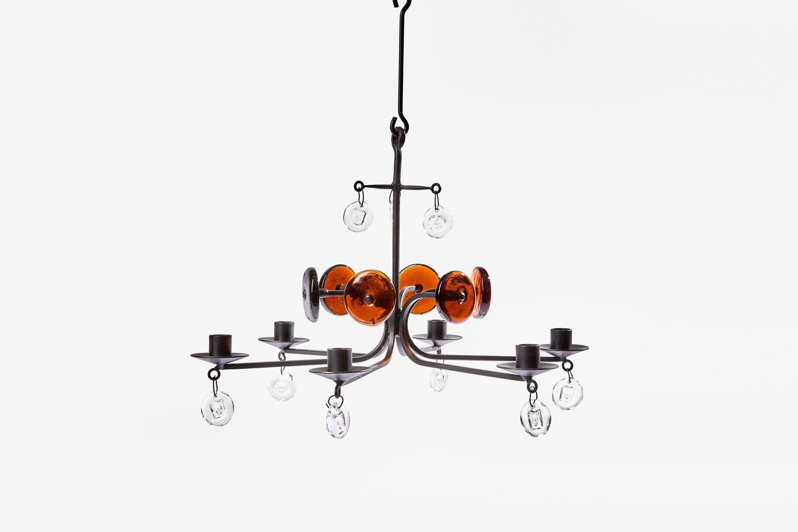 20th Century Six Arms Chandelier By Erik Höglund In Black Lacquered Iron And Glass, 1965