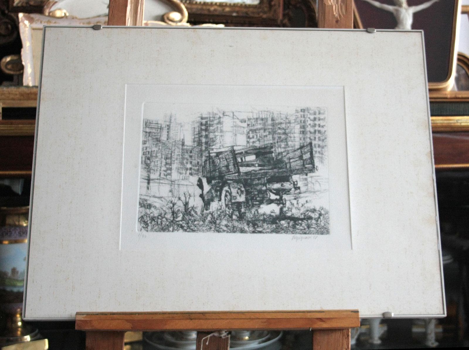Renzo Vespignani, Italian (1924   2001)   Truck In The Suburbs, Year: 1956, Etching, Signed And Numbered In Pencil photo for sale