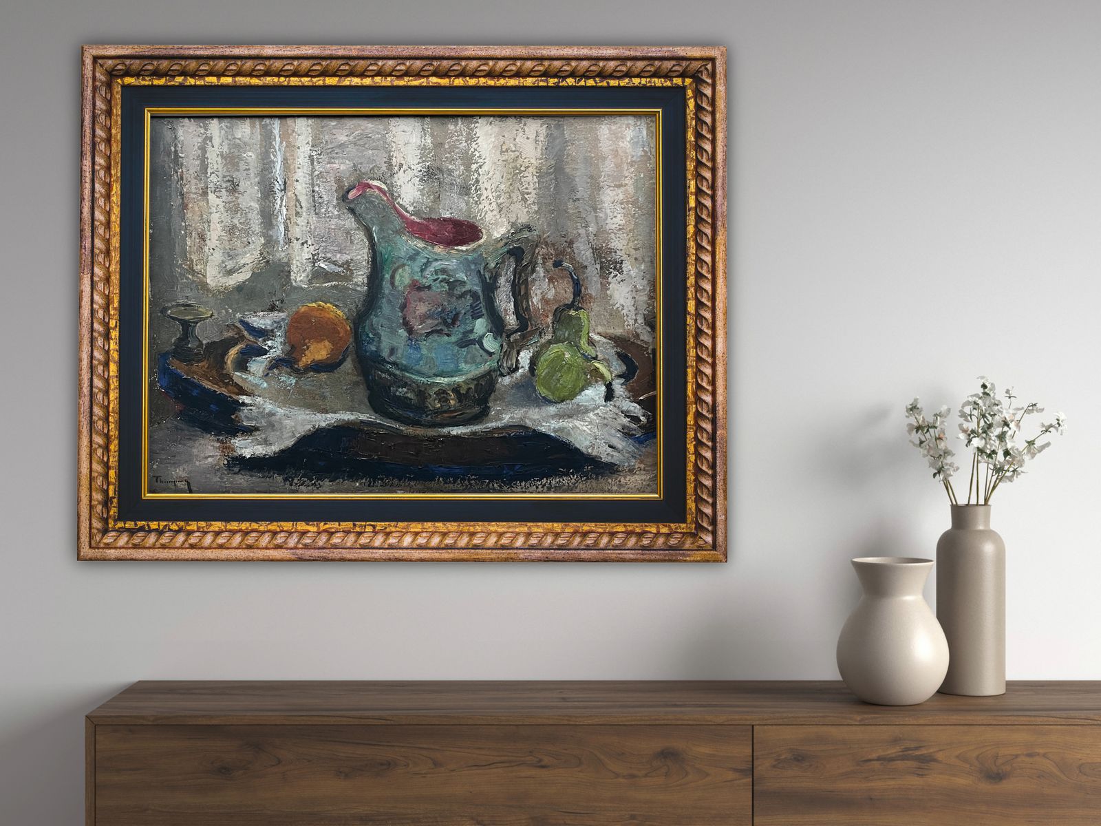 1948 Mid Century Still Life With Jug – Signed Oil On Canvas By Suzanne Thienpont (1905–2003)