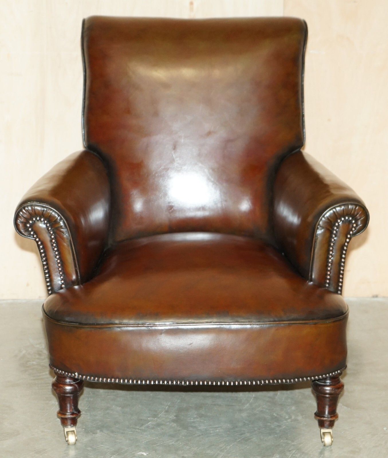 Fully Restored Antique Circa 1920'S Art Deco Deep Brown Leather Club Armchair photo furniture