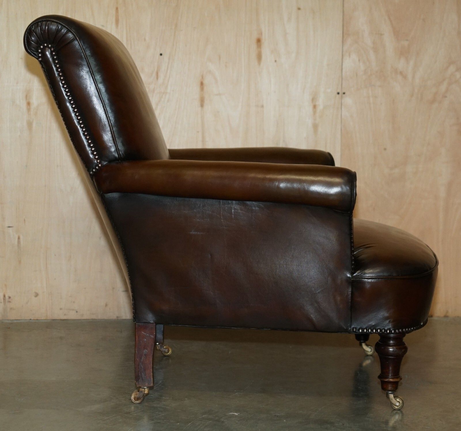 photo for sale Fully Restored Antique Circa 1920'S Art Deco Deep Brown Leather Club Armchair