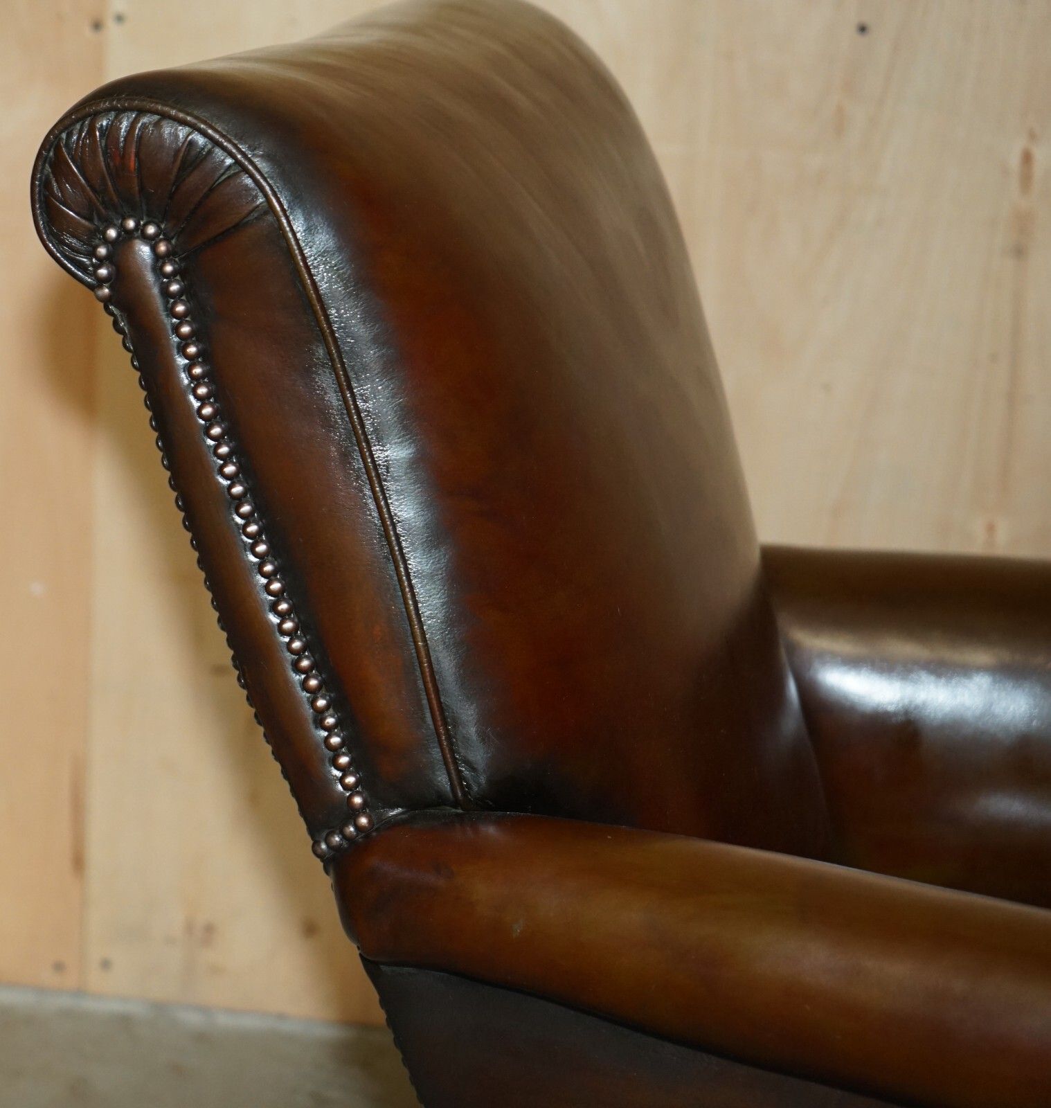 2950.0 Fully Restored Antique Circa 1920'S Art Deco Deep Brown Leather Club Armchair photo