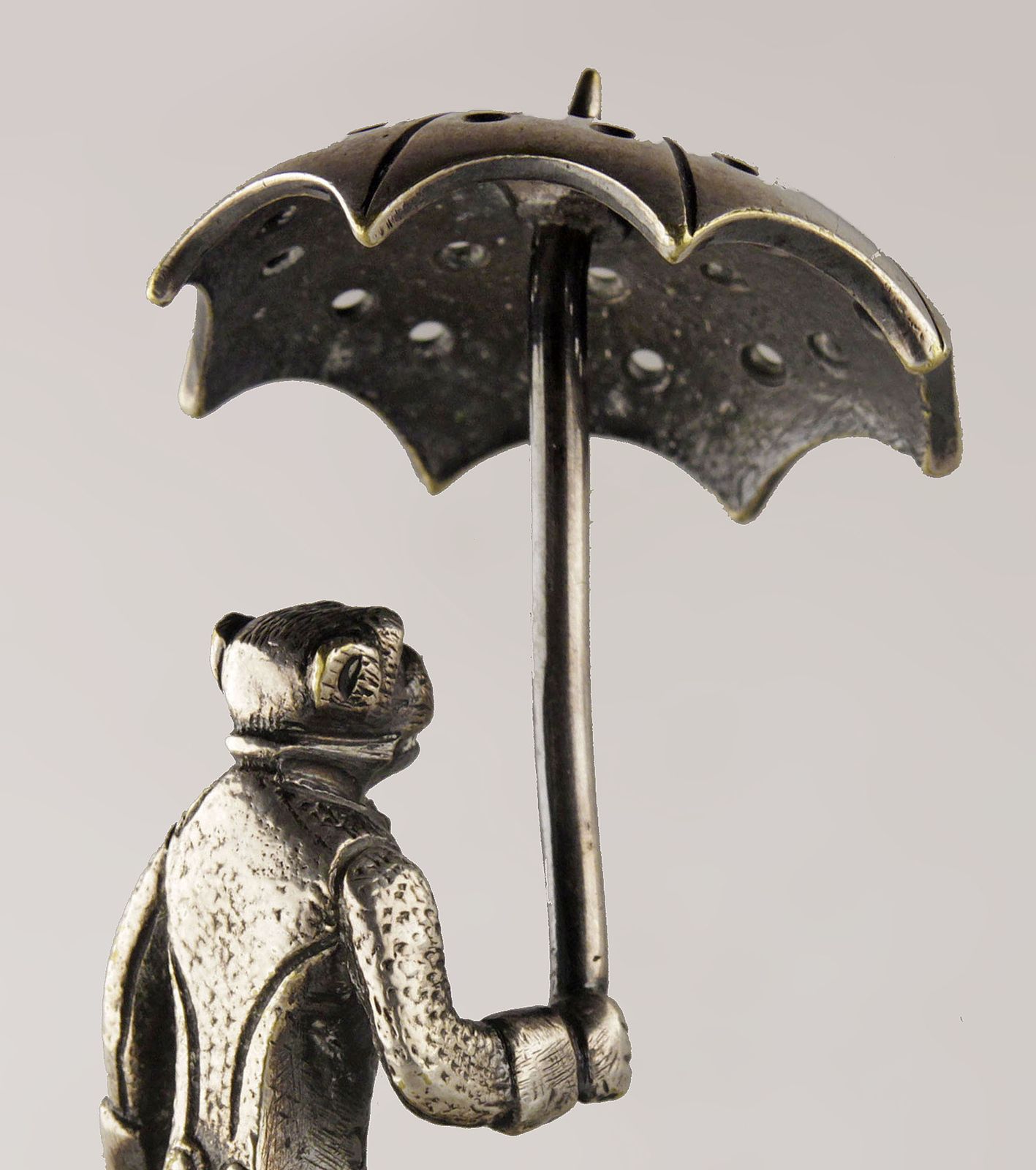 photo furniture Silvered Bronze Toothpick Holder Of Dressed Monkey With Umbrella And Top Hat