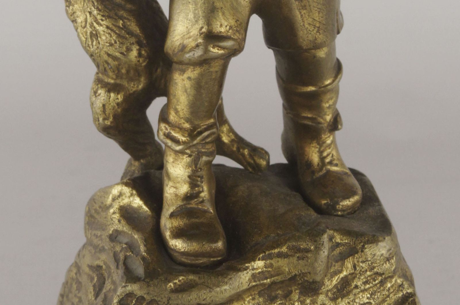 Early 20th Century Belle époque French Gilt Bronze Sculpture Of Boy Playing The Hunter Kamarad By Georges Flamand photo buy
