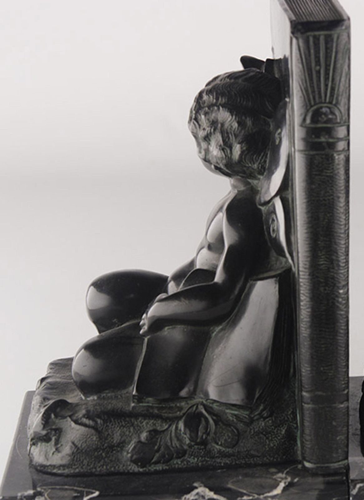 photo furniture Set Of Early 20th Century French Art Déco Zamac Winged Cherub/Fairy Child Bookends With Marble Base