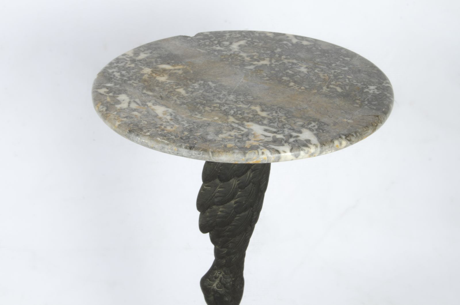 Early 20th Century Art Nouveau French Black Patinated Bronze And Marble Circular Ostrich Leg Shaped Side Table photo Furniture