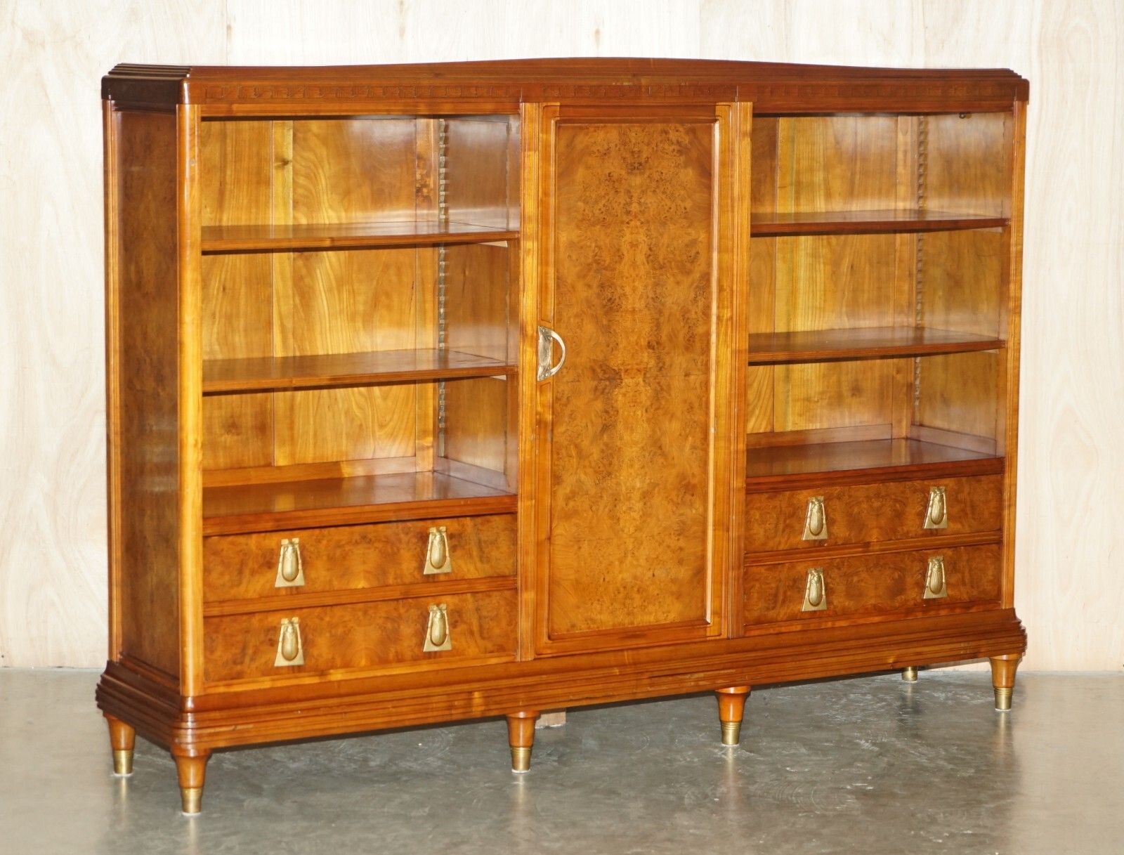 French Leon Jallot Art Nouveau Burr Walnut Bookcase Chest Of Drawers Part Suite