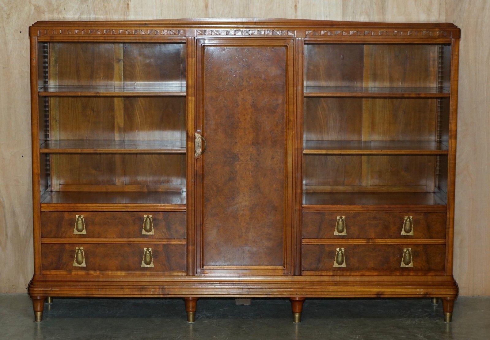 French Leon Jallot Art Nouveau Burr Walnut Bookcase Chest Of Drawers Part Suite photo 14950.0