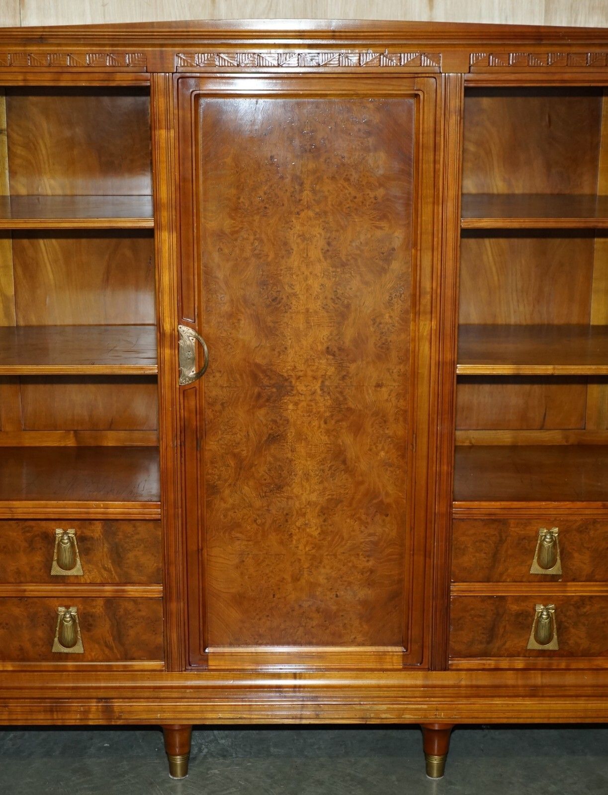 Furniture French Leon Jallot Art Nouveau Burr Walnut Bookcase Chest Of Drawers Part Suite photo