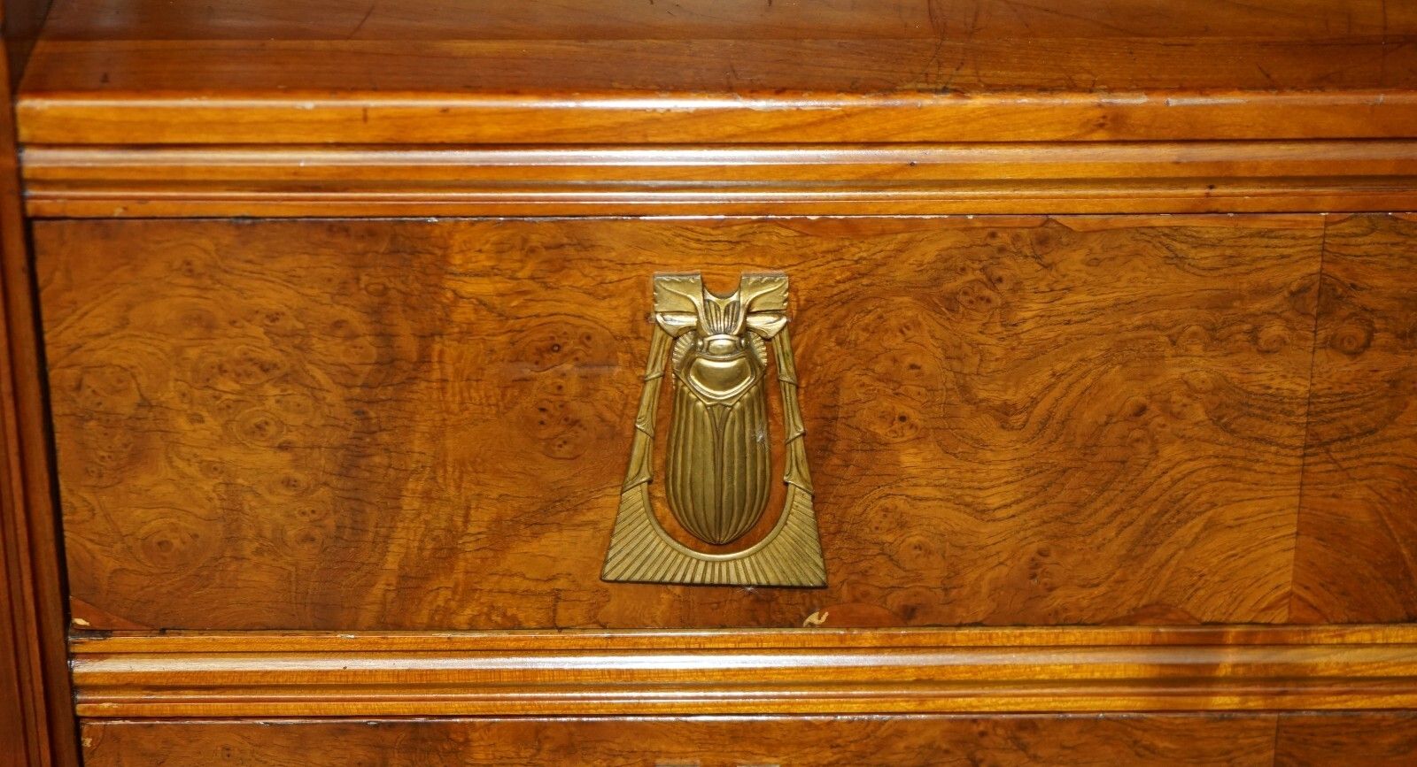 photo buy French Leon Jallot Art Nouveau Burr Walnut Bookcase Chest Of Drawers Part Suite