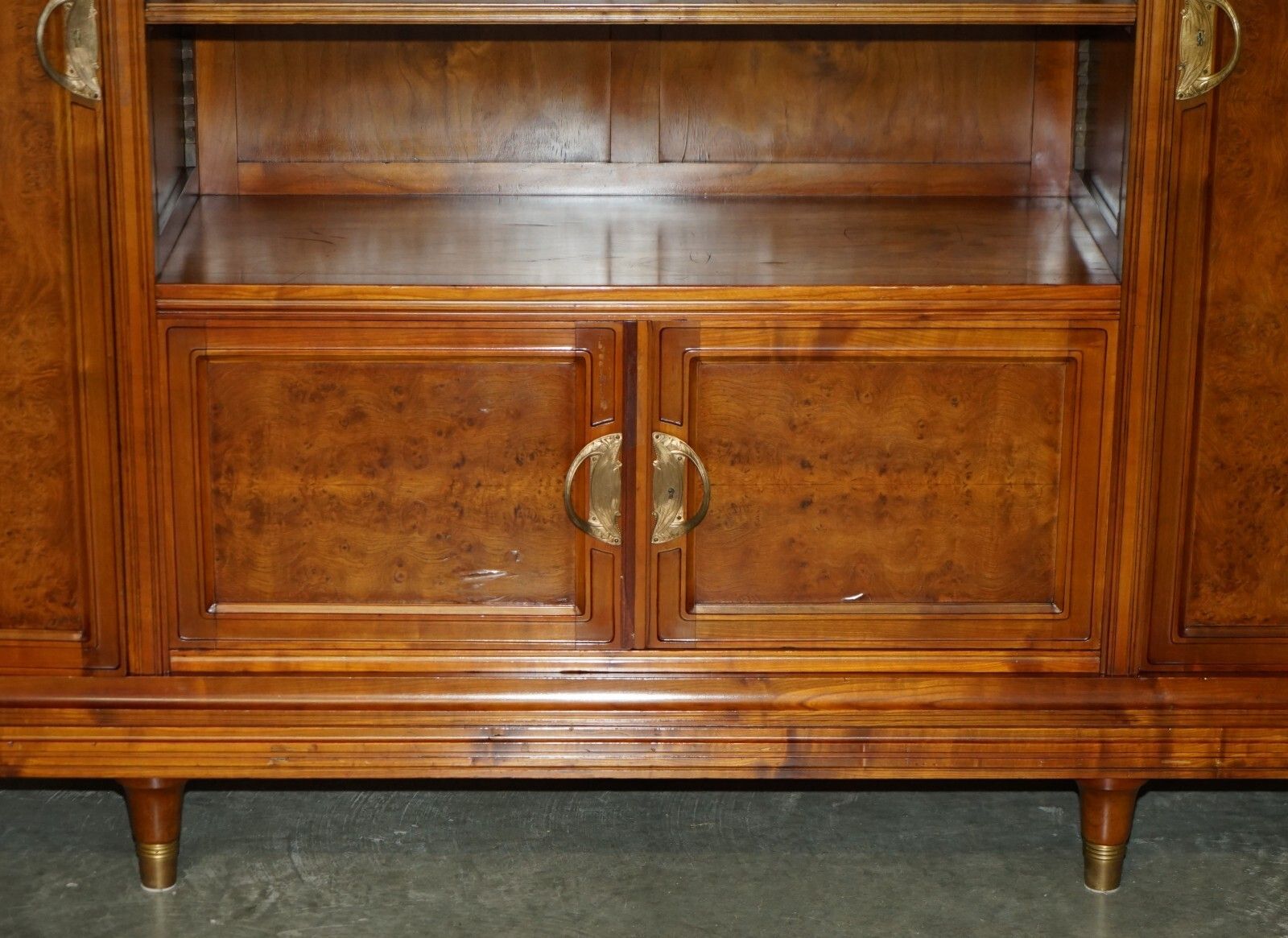 photo furniture French Leon Jallot Art Nouveau Burr Walnut Bookcase Cabinet Cupboards Part Suite