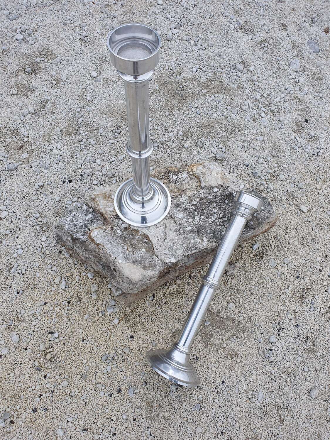 A Large Pair Of Contemporary Cast Aluminium Altar Candlesticks photo Home Decor