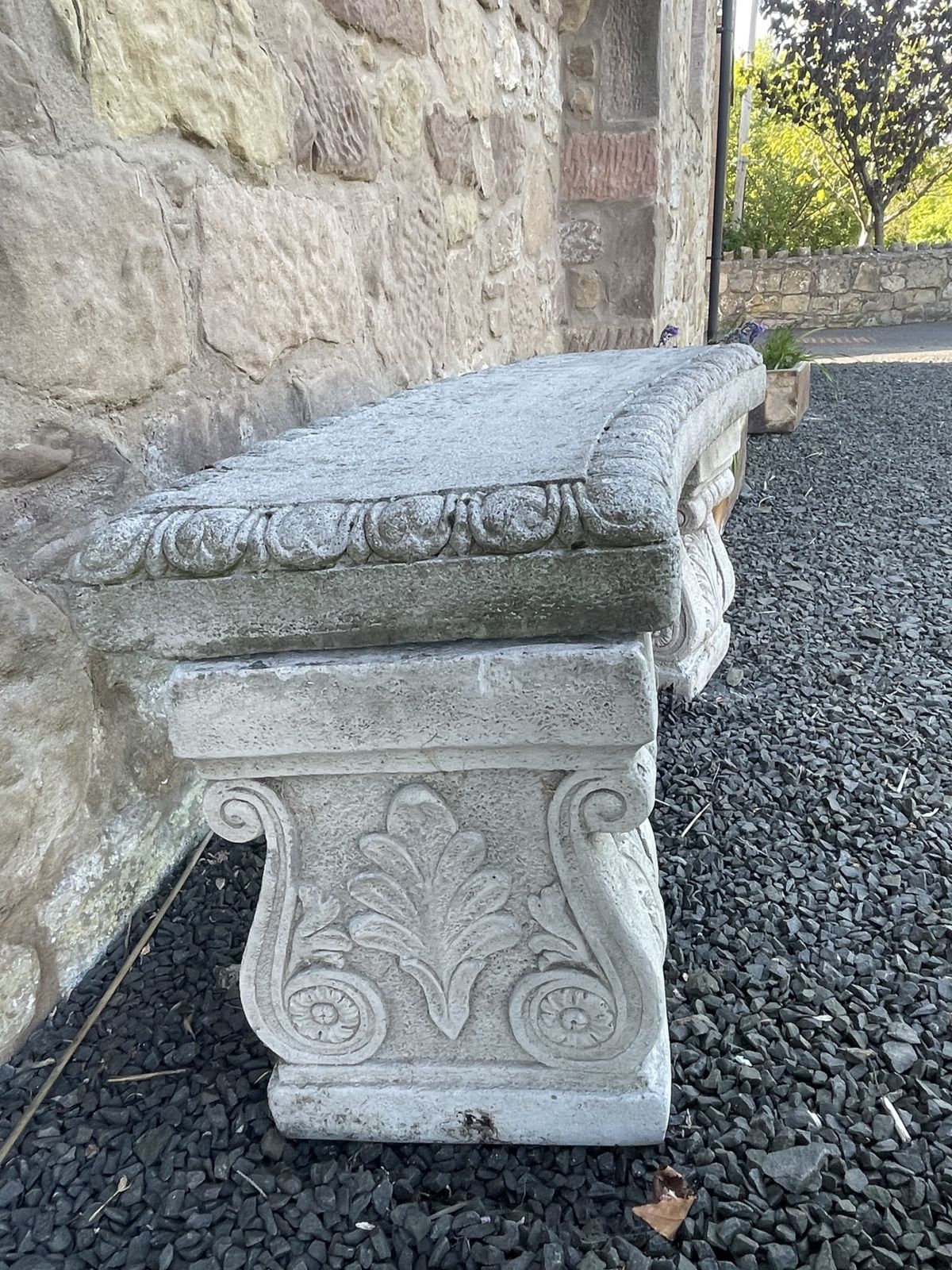 Cast Concrete Curved Garden Bench photo vintage