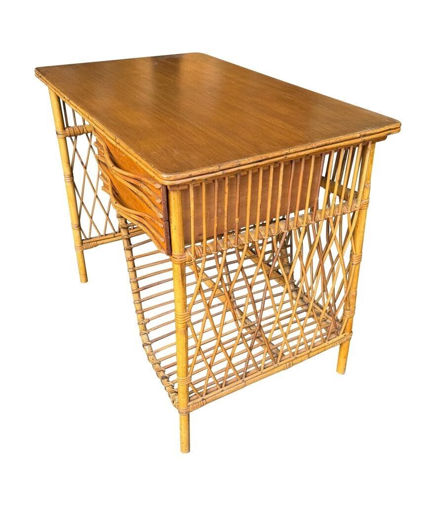 A Lovely 1970s Italian Woven Bamboo, Two Drawer Desk By Bonacina photo 2150.0