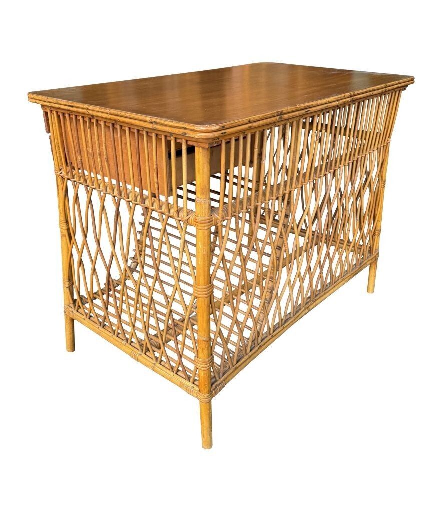 photo furniture A Lovely 1970s Italian Woven Bamboo, Two Drawer Desk By Bonacina