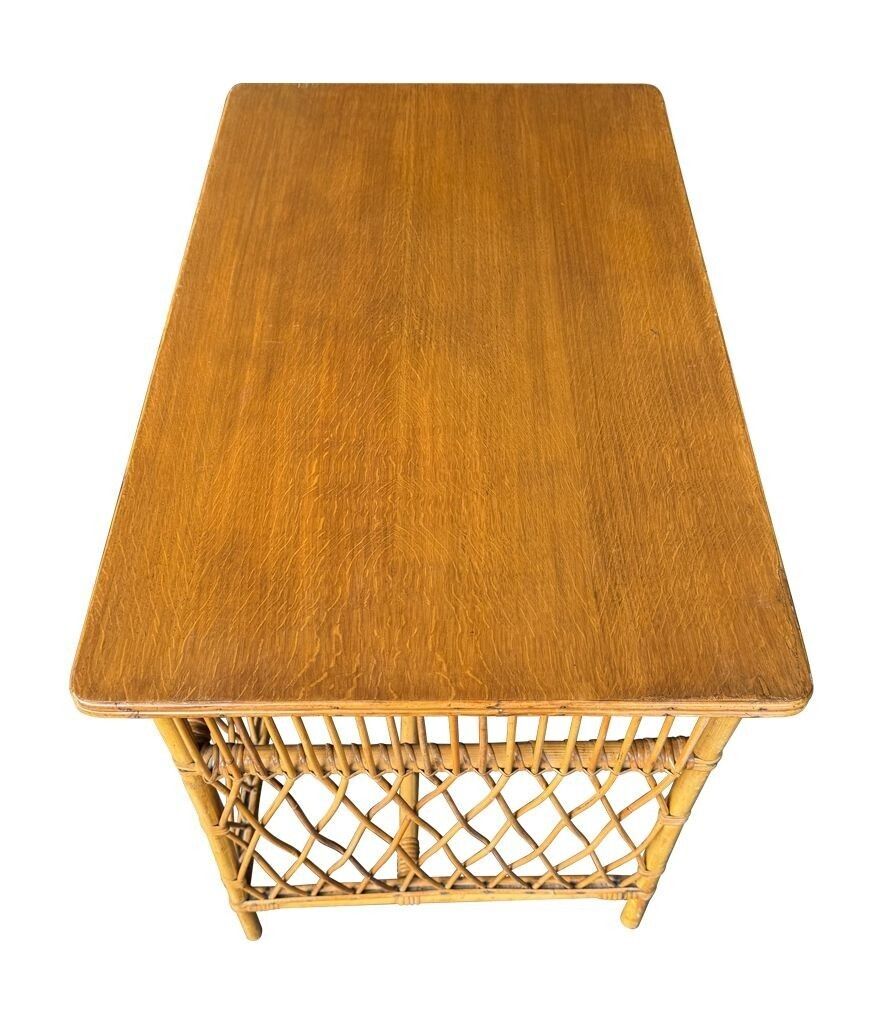 photo buy A Lovely 1970s Italian Woven Bamboo, Two Drawer Desk By Bonacina
