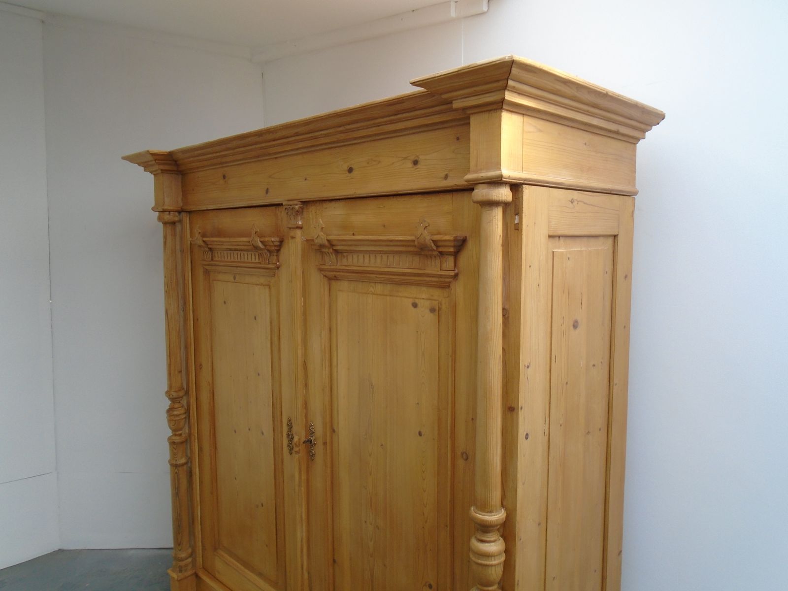 photo for sale A Fantastic Large Columned Pine Waxed Victorian Knockdown Wardrobe