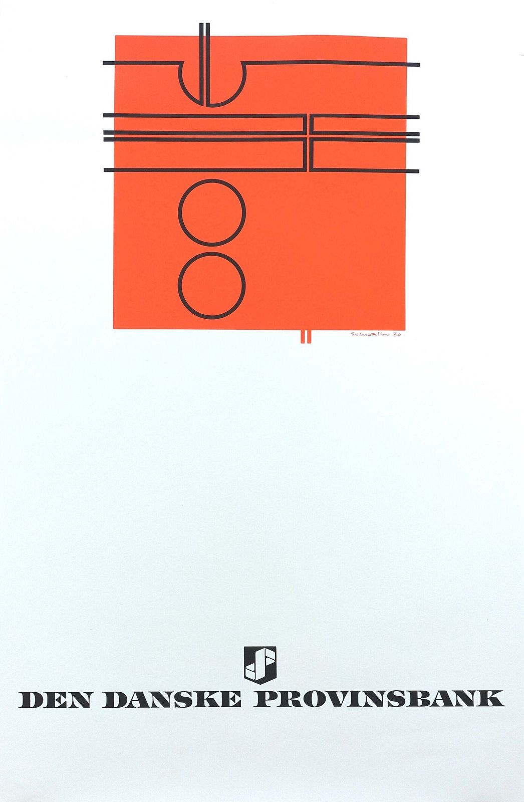 1970 Danish Modern Art (Orange) By Ole Schwalbe   Original Vintage Poster