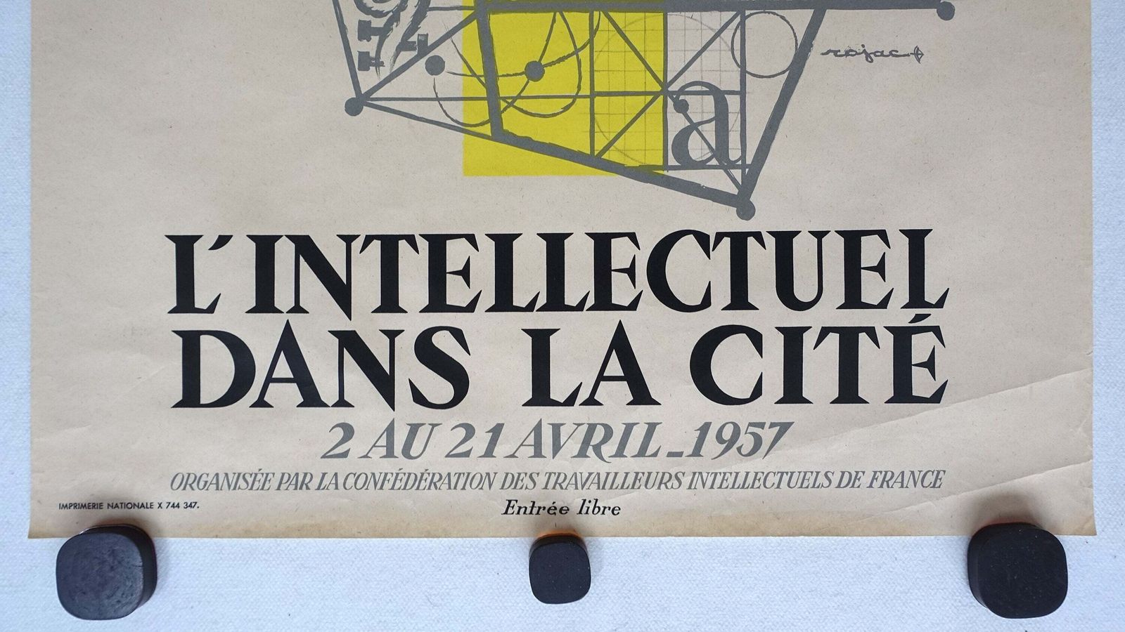 1957 French Exhibition Poster L'intellectuel Dans La Cite   Original Vintage Poster photo for sale