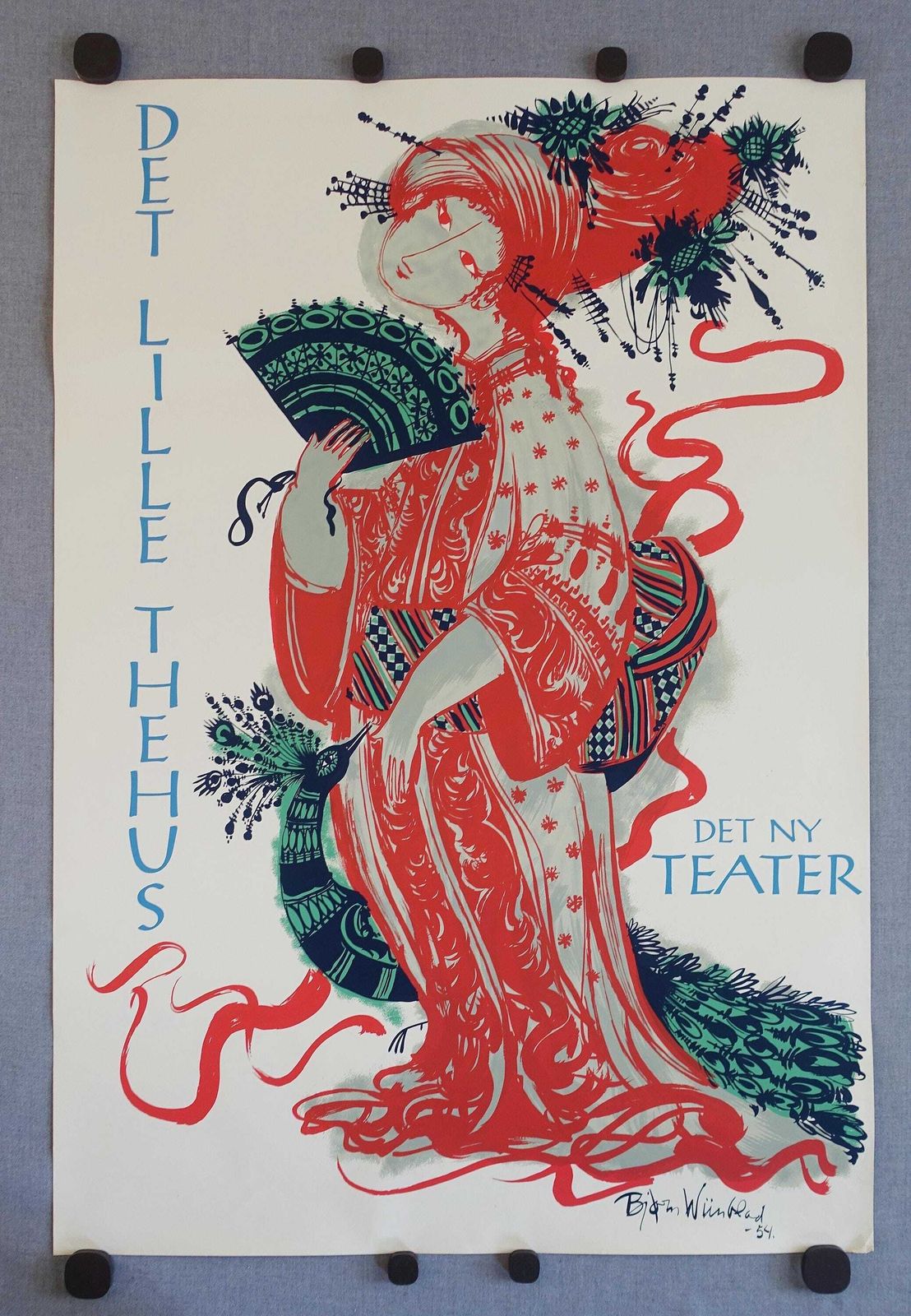 1954 Bjørn Wiinblad's The Teahouse Of The August Moon At The New Theater (Red)   Original Vintage Poster photo furniture