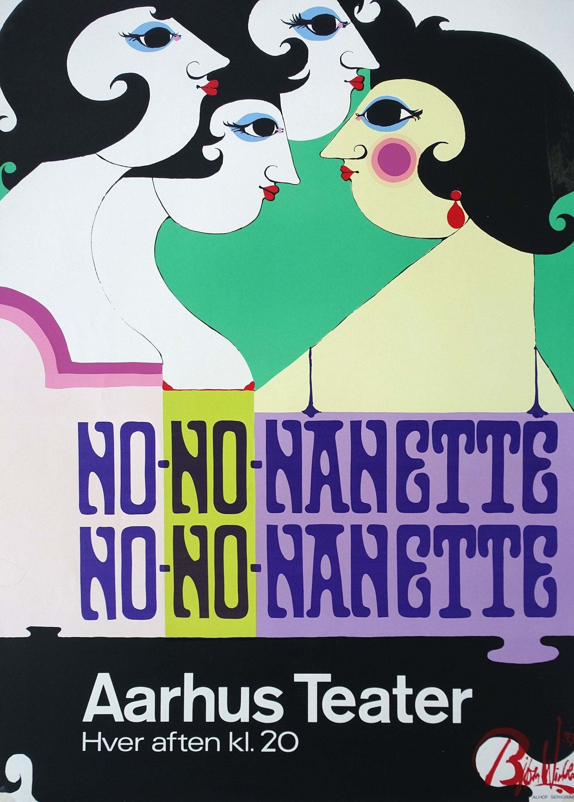 1973 Wiinblad No No Nanette Aarhus Theater   Original Vintage Poster