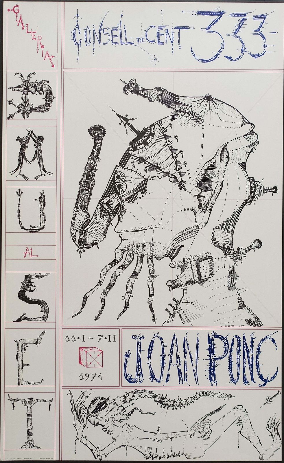 1974 Joan Ponc At Galeria Consell De Cent 333 Art Exhibition Poster   Original Vintage Poster