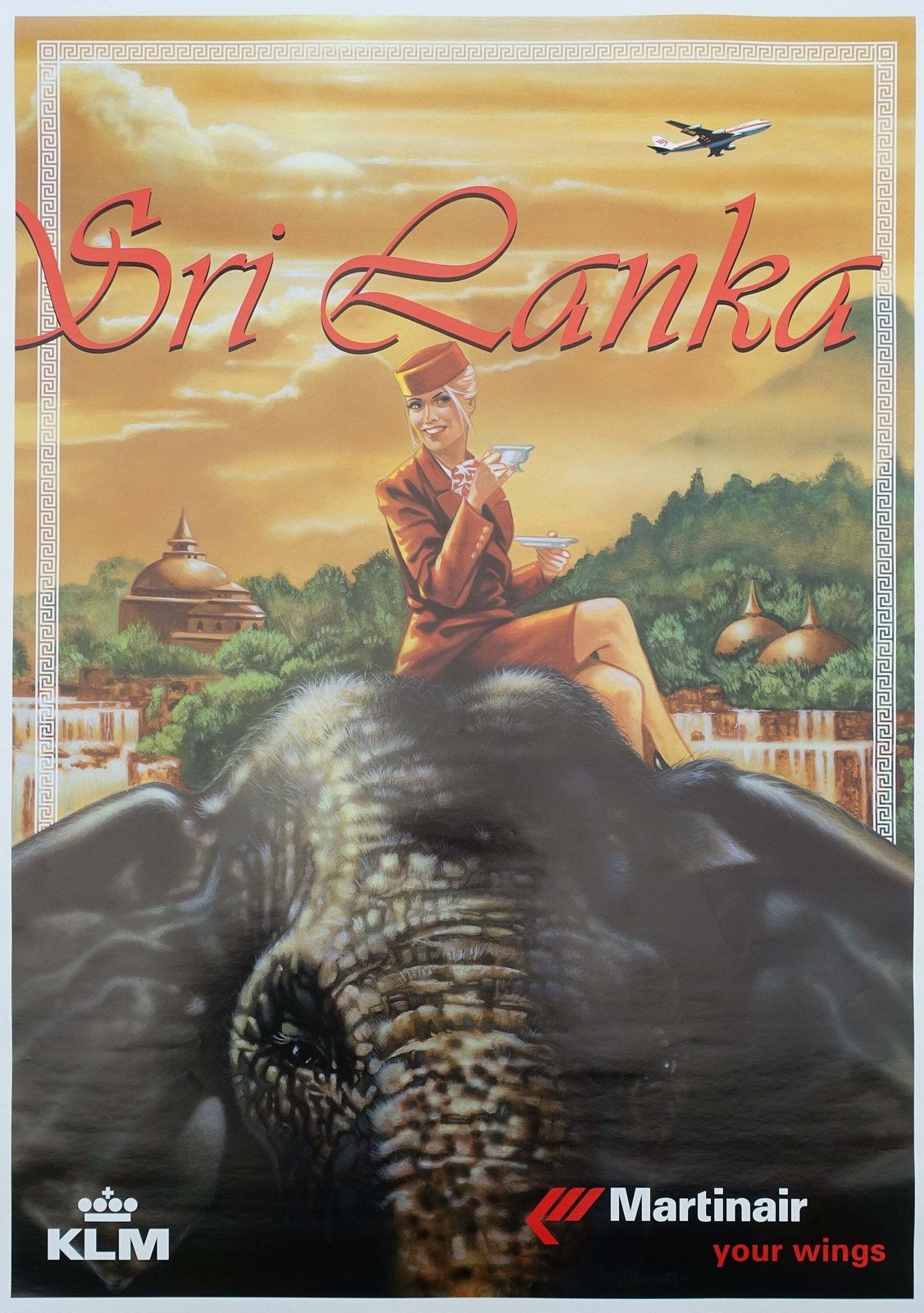 1970 Sri Lanka Klm Martinair Travel Poster   Original Vintage Poster