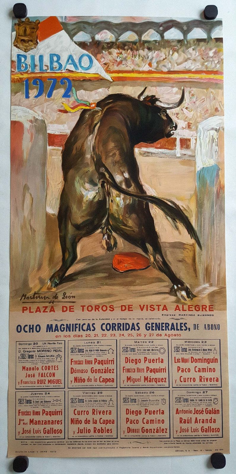1972 Bullfighting Show In Bilbao Spain   Original Vintage Poster photo furniture
