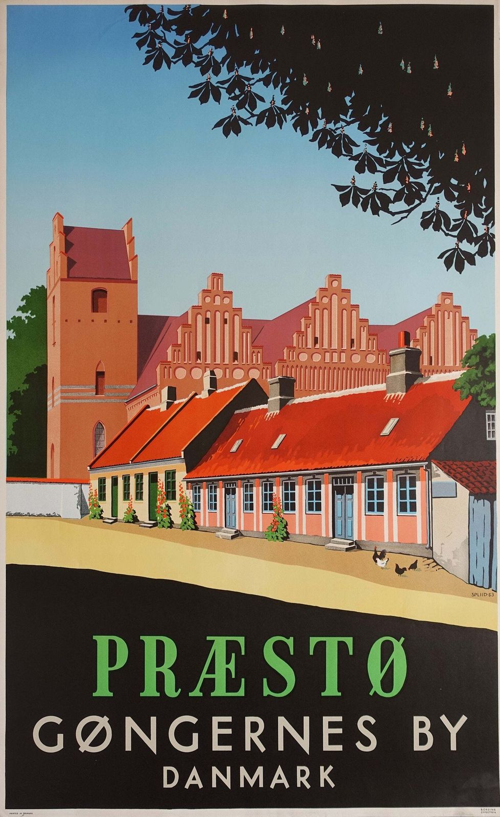 1953 Denmark Travel Poster Præstø   Original Vintage Poster