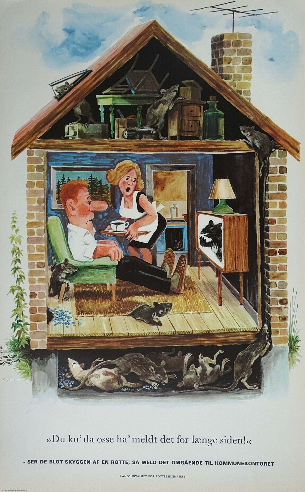 1960s Anti Rat Campaign Poster   Original Vintage Poster