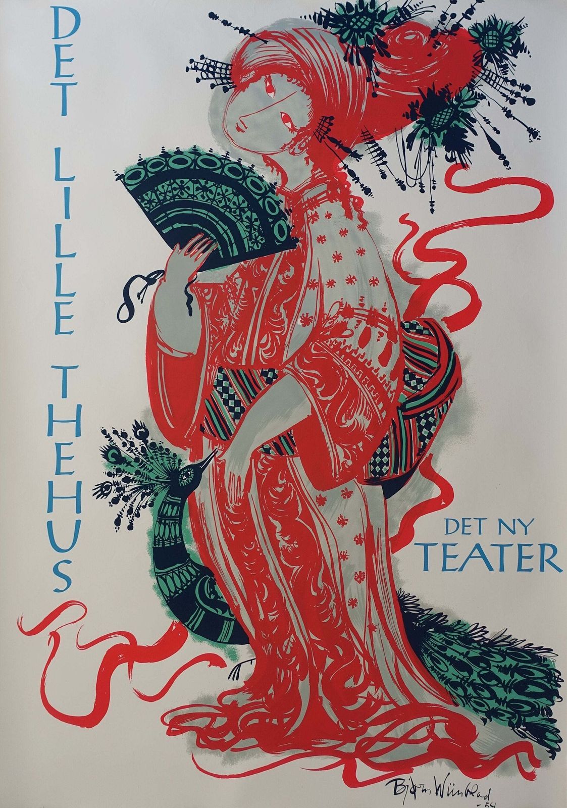 1954 Bjørn Wiinblad's "The Teahouse Of The August Moon" At The New Theater   Vintage Poster