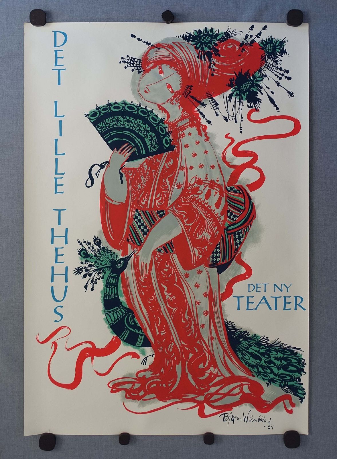 1954 Bjørn Wiinblad's "The Teahouse Of The August Moon" At The New Theater   Vintage Poster photo furniture