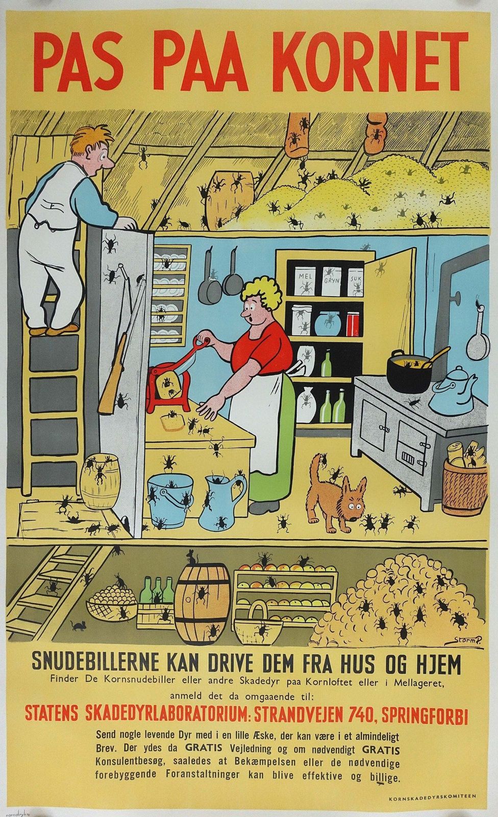 1940s Anti Pest Campaign Poster By Storm P II   Original Vintage Poster