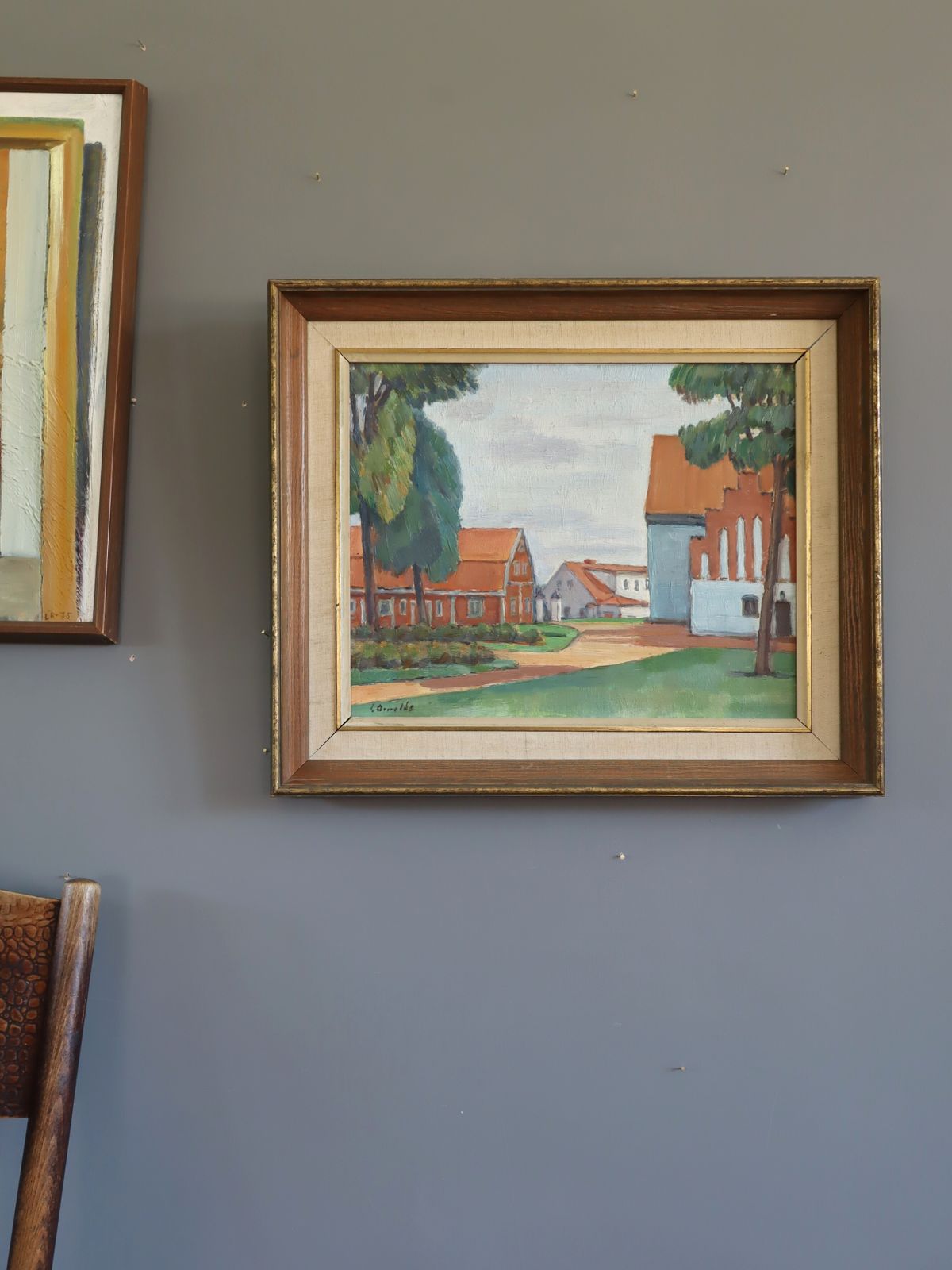 Red Roofs, Oil Painting, Mid 20th Century photo Art