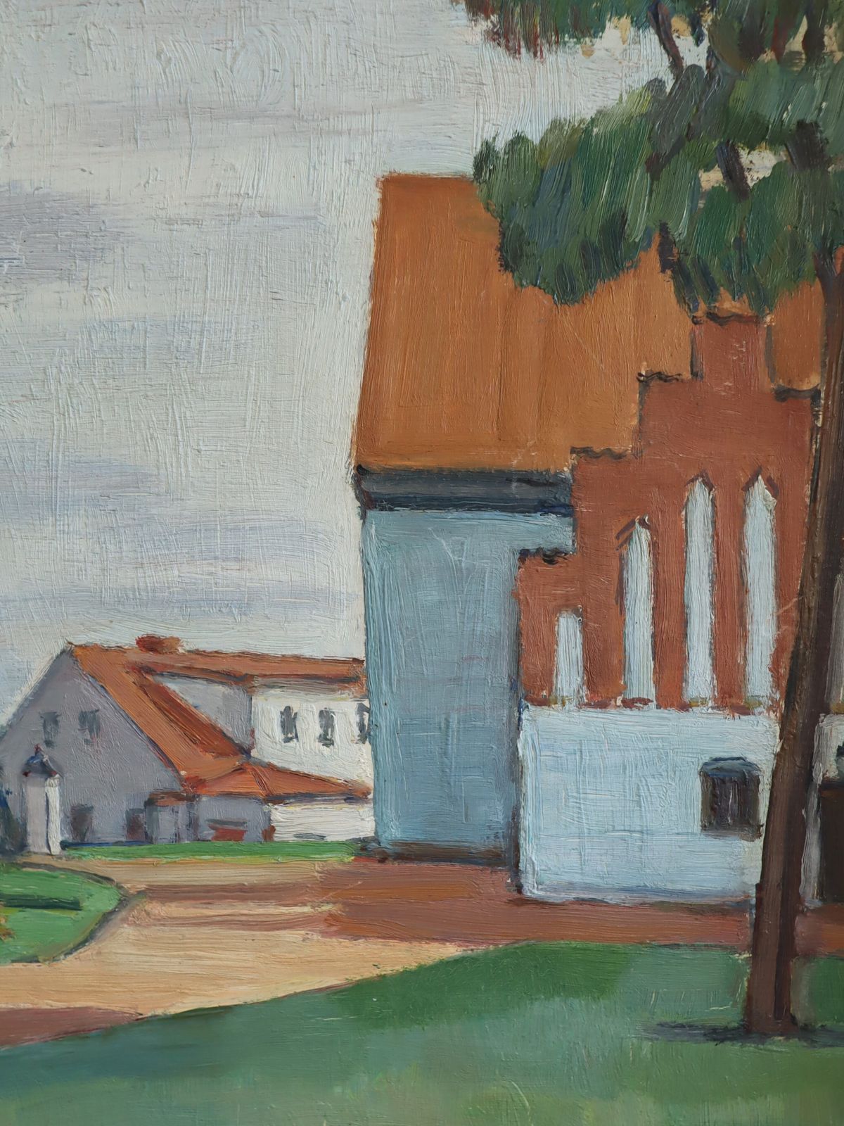 photo for sale Red Roofs, Oil Painting, Mid 20th Century