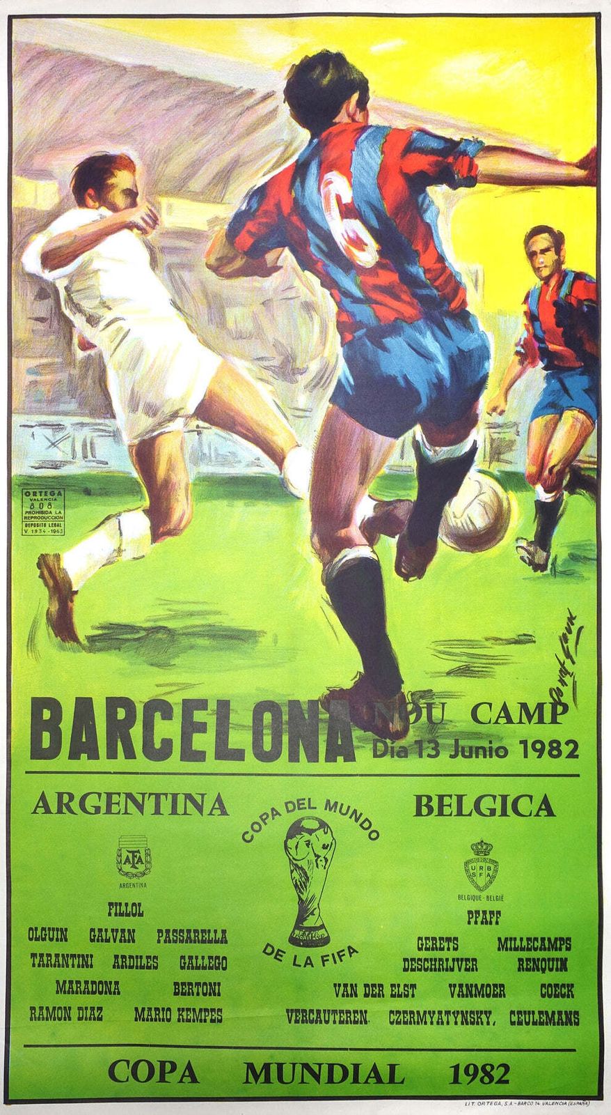 1982 World Cup (Football/Soccer) Argentina   Belgium   Original Vintage Poster