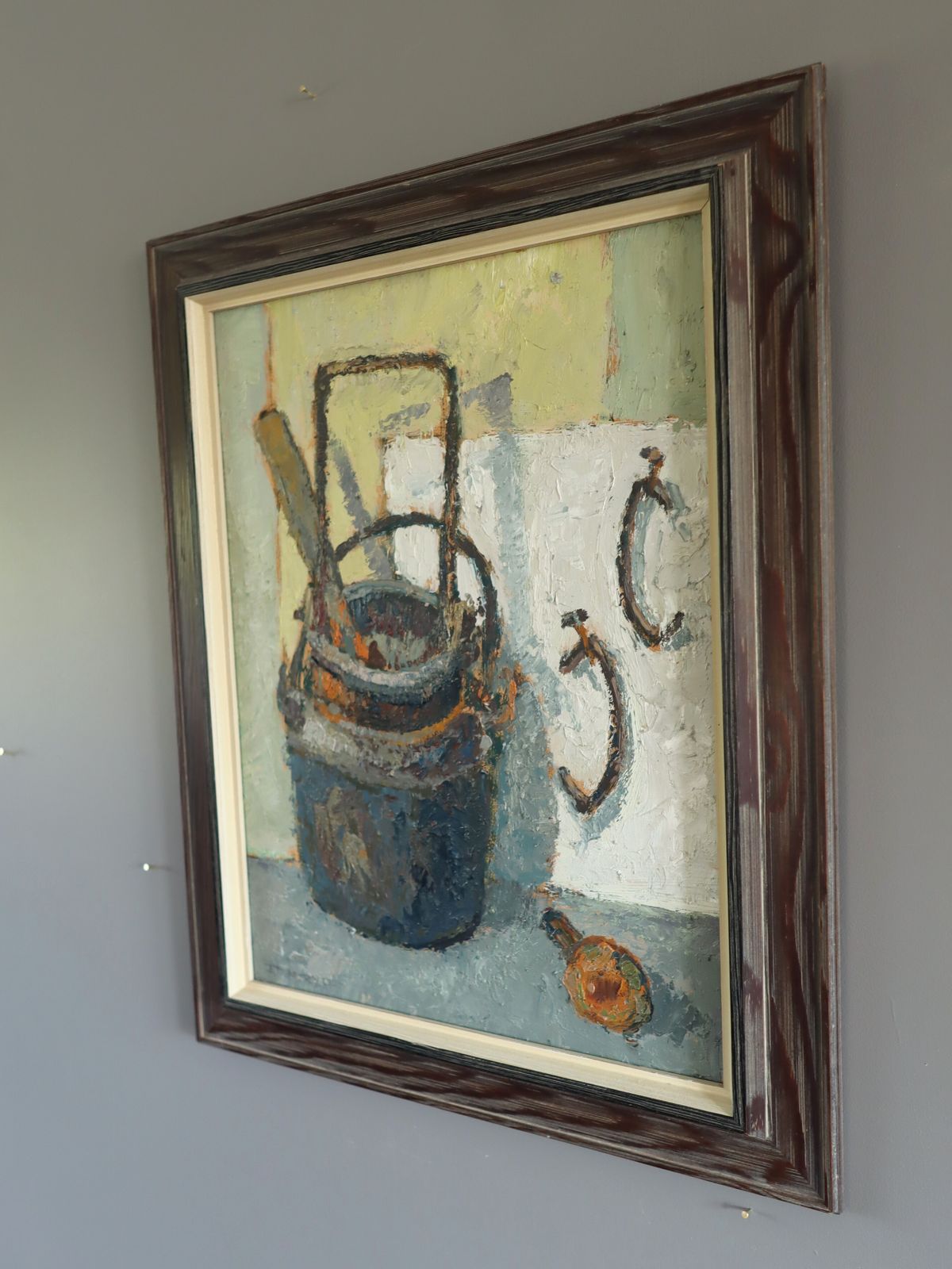 Buckets & Hooks, Oil Painting, Mid 20th Century photo Art