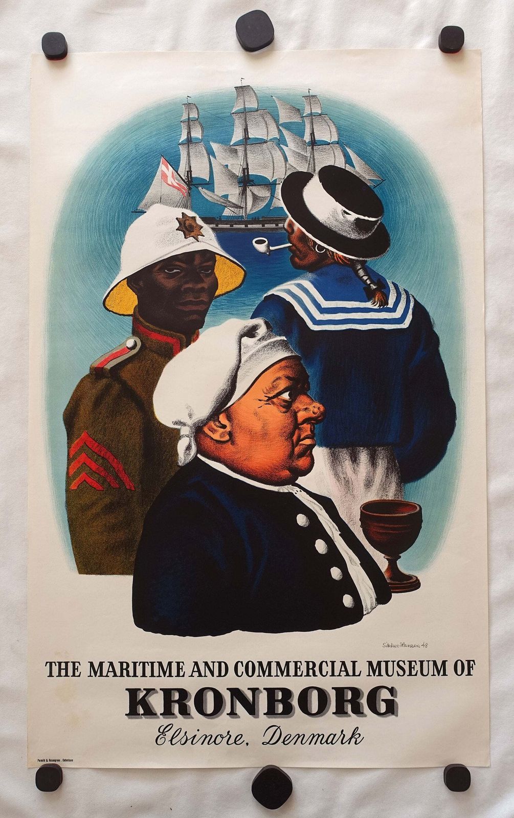 1948 Maritime And Commercial Museum In Kronborg   Original Vintage Poster photo furniture