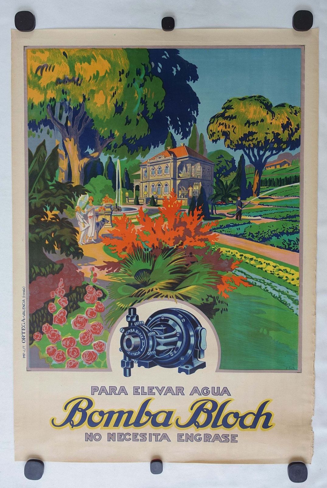 1930s Bomba Bloch Spainsh Luxuary Garden   Original Vintage Poster photo furniture