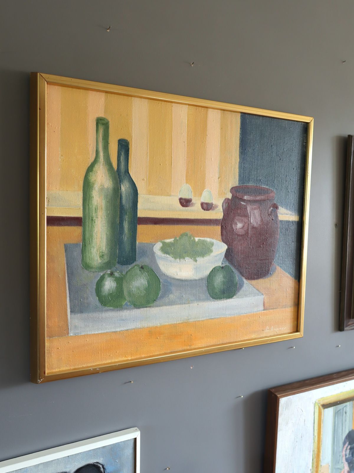Still Life With Green Bottles, Oil Painting photo for sale